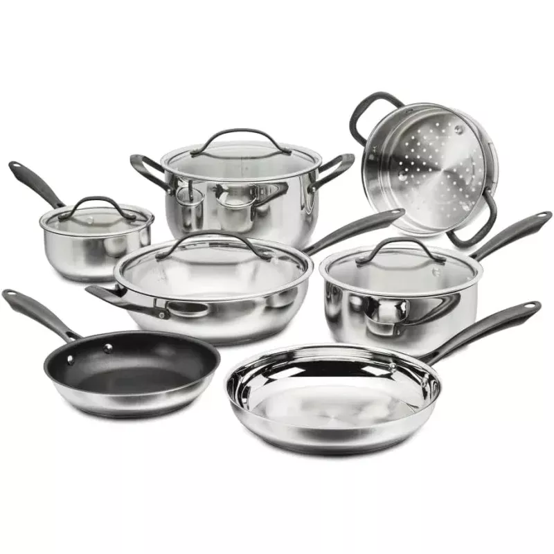 11-Piece Stainless Steel Cookware Set - Brushed Titanium