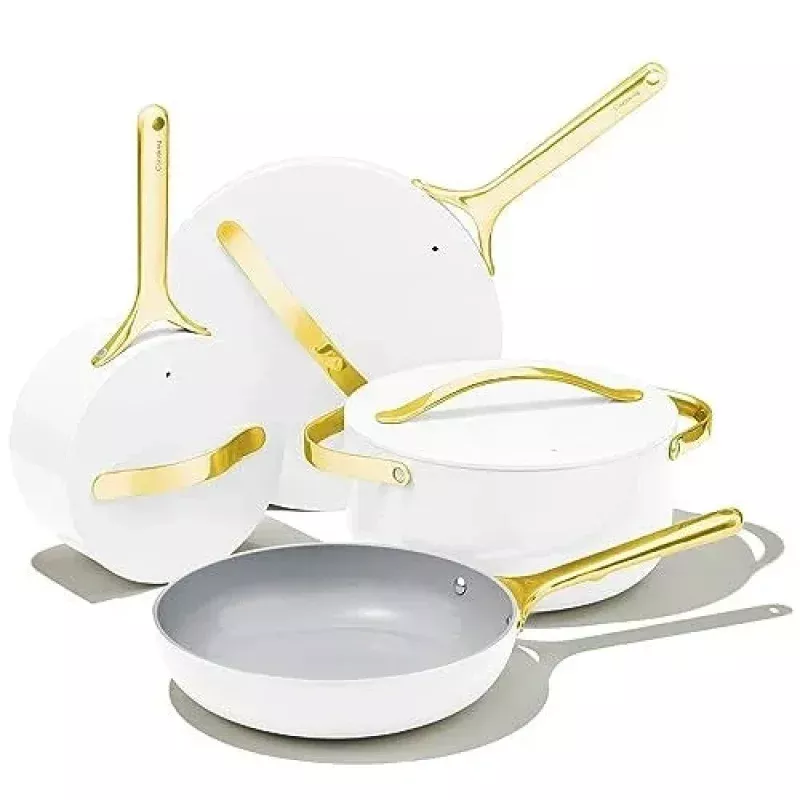 12-Piece Non-Stick Ceramic Cookware Set - White & Gold