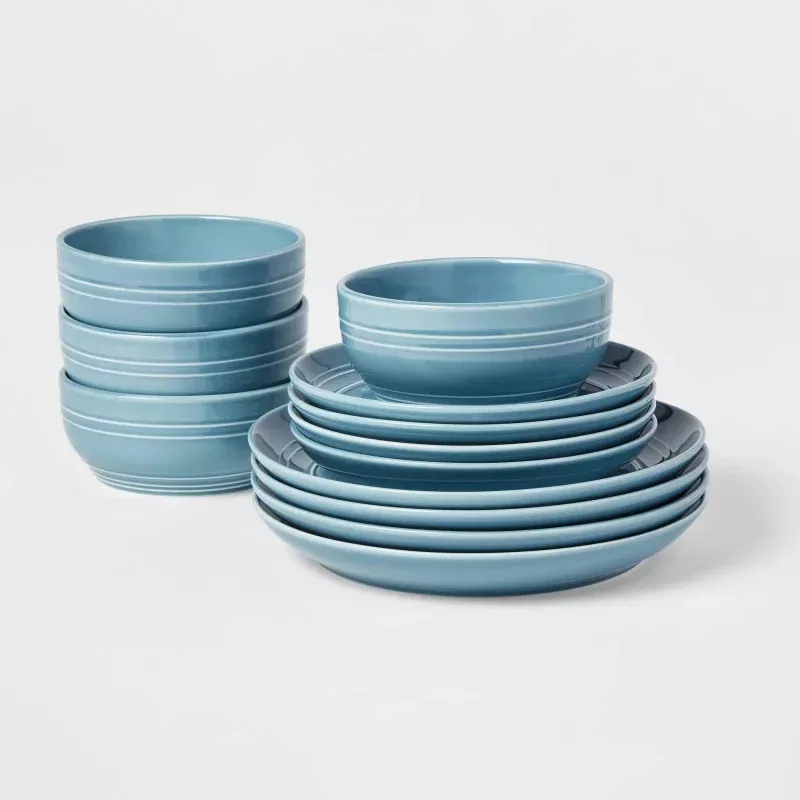 12-Piece Stoneware Dinnerware Set - Blue