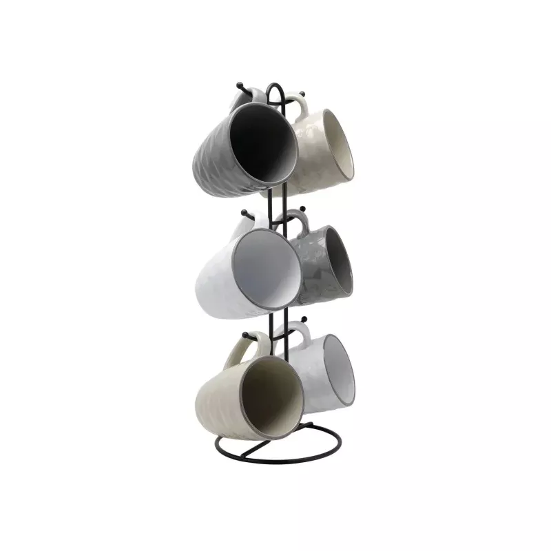 12oz Stoneware Multi-Diamond Mug Set with Stand - Gray