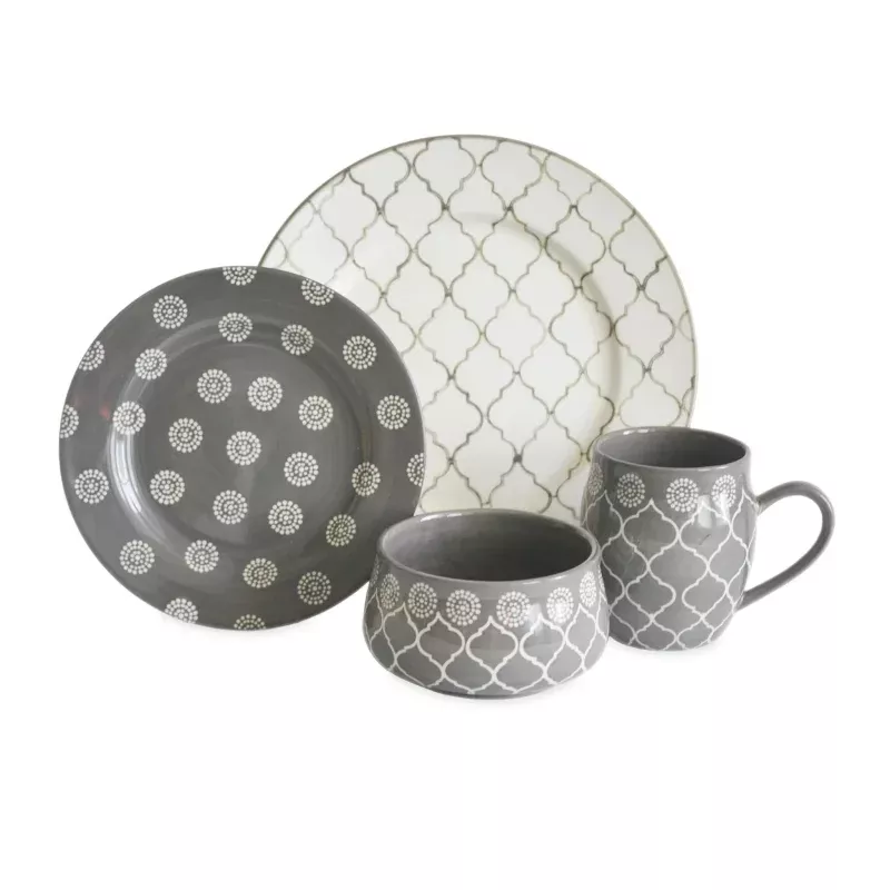 16-Piece Stoneware Morocco Dinnerware Set - Gray