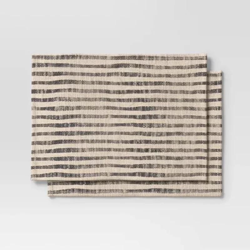 2pk Placemat - Khaki/Black Striped