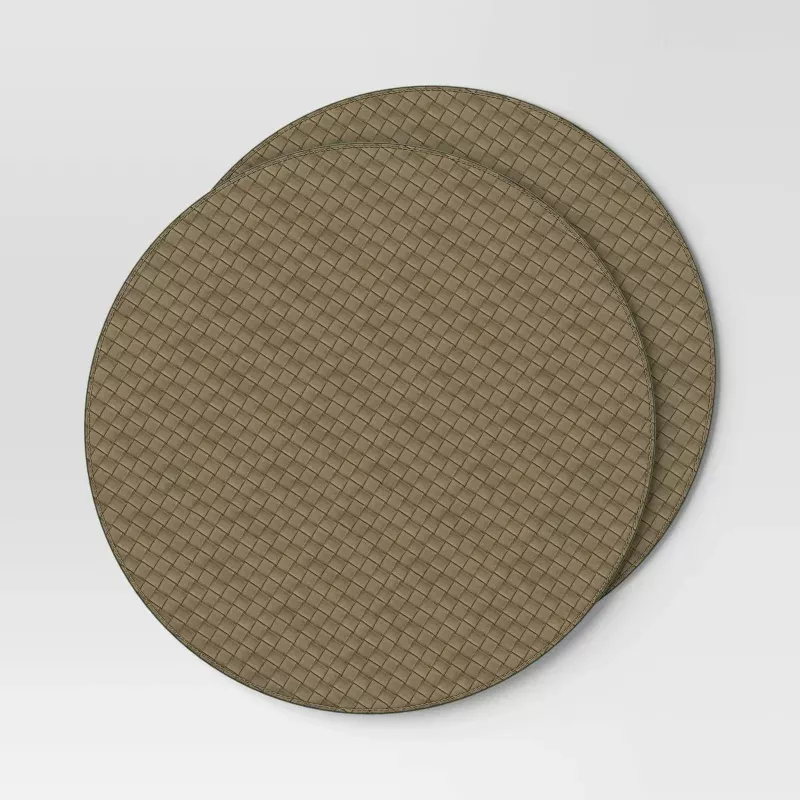 2pk Textured Faux Leather Charger Olive - Threshold