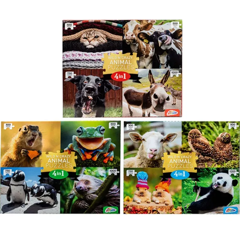 4-in-1 Wild 'N Crazy Animals Puzzles
