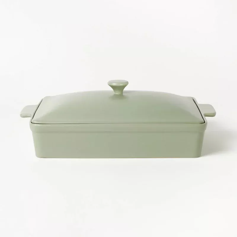 4qt Stoneware Rectangle Baking Dish with Lid - Sage Green