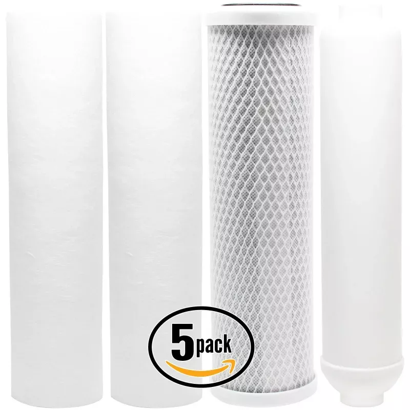 5-Pack Replacement Filter Kit Compatible with PurePro EC-106M RO System - Includes Carbon Block Filter, PP Sediment Filters & Inline Filter Cartridge