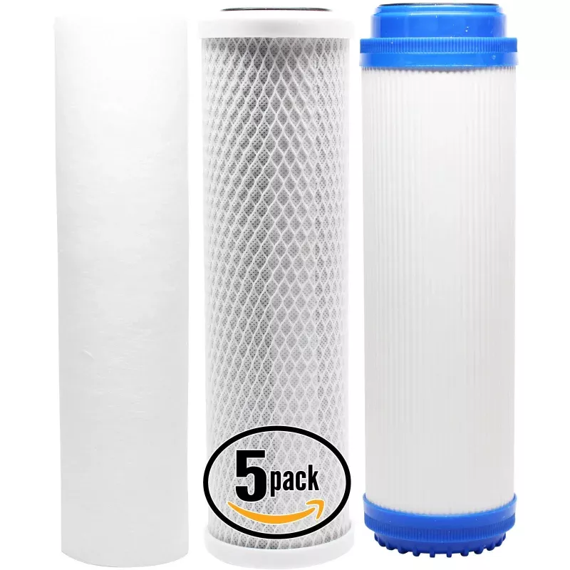 5-Pack Replacement Filter Kit for Hydronix HF3-10CLWH34PR RO System - Includes Carbon Block Filter, PP Sediment Filter & GAC Filter