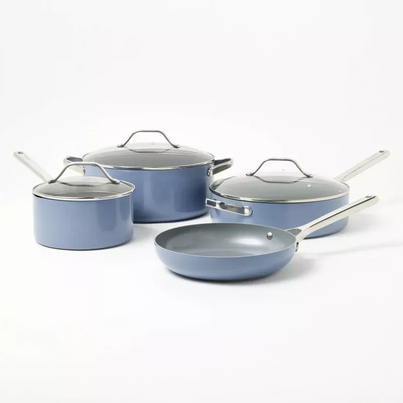 7pc Nonstick Ceramic Coated Aluminum Cookware Set - Blue