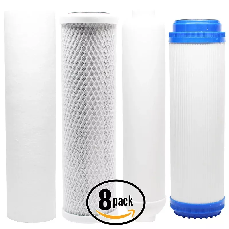 8-Pack Replacement Filter Kit for Aquasafe Maximus II RO System - Includes Carbon Block Filter, PP Sediment Filter, GAC Filter & Inline Filter Cartridge