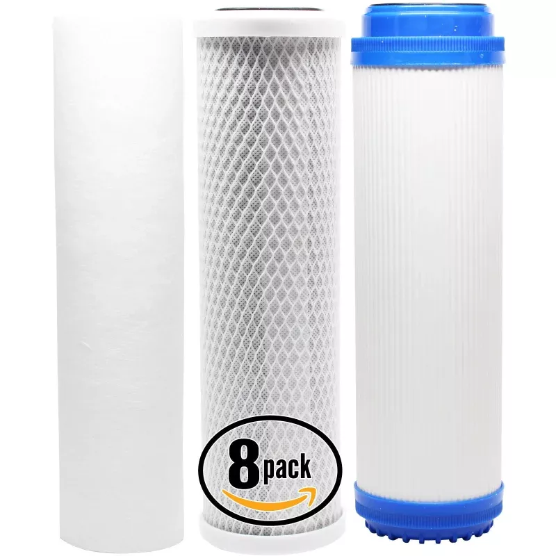 8-Pack Replacement Filter Kit for Pentek 158599 RO System - Includes Carbon Block Filter, PP Sediment Filter & GAC Filter