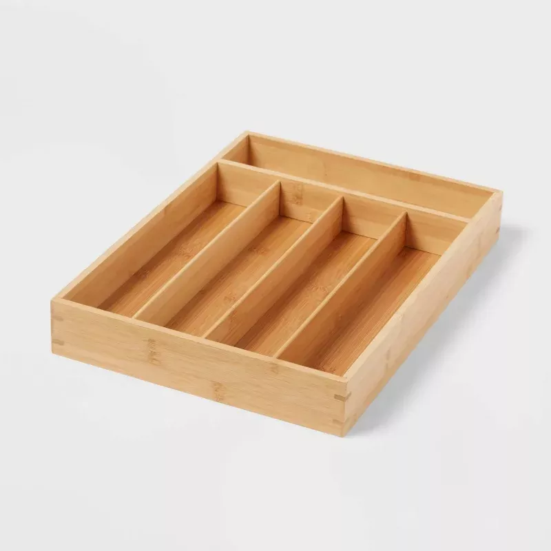 Bamboo 5 Compartment Flatware Drawer Organizer Brown