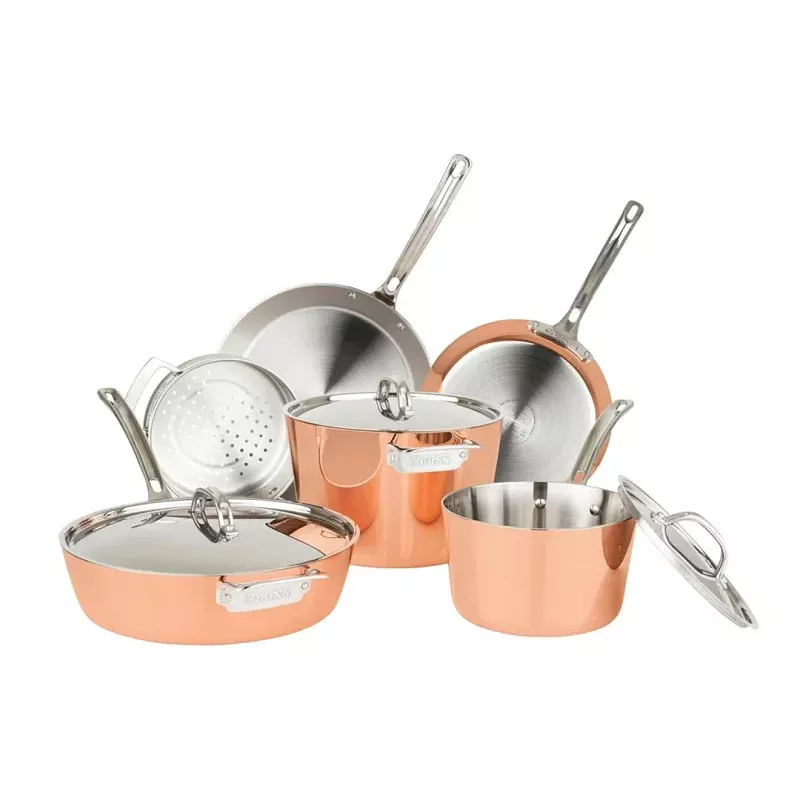 Contemporary 4-Ply Copper Cookware Set - 9 Piece