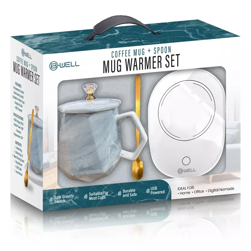 Marbled Mug & Lid Warmer White