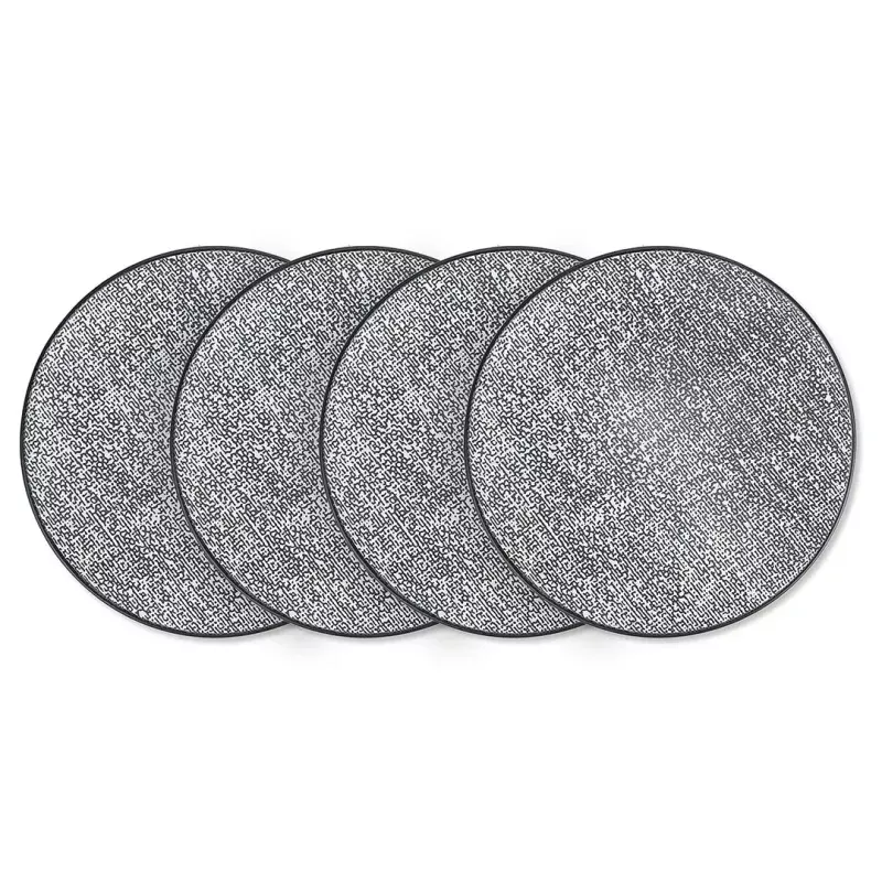 Stamping Stoneware Dinner Plate Set of 4 - White/Black