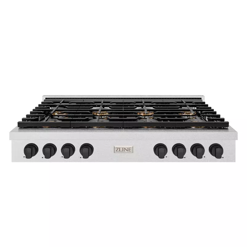 ZLINE PSRTSZ48MB Autograph Edition 48 In. Paramount Gas Rangetop With 8 Burner Duopro Cooktop In Satin Stainless Steel And Matte Black Accents Satin Stainless Steel, Matte Black